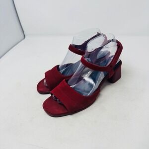 Camper Red Suede Block Heel Sandals Size 38 Open Toe Ankle Strap Minimalist Bold